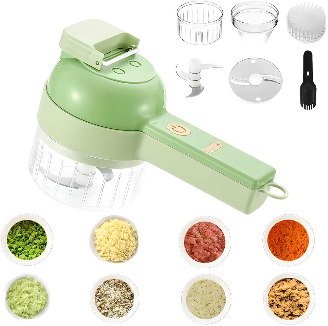 JugaadMart 4-in-1 Portable Electric Vegetable Cutter + Cleaner Set