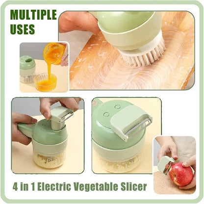 JugaadMart 4-in-1 Portable Electric Vegetable Cutter + Cleaner Set