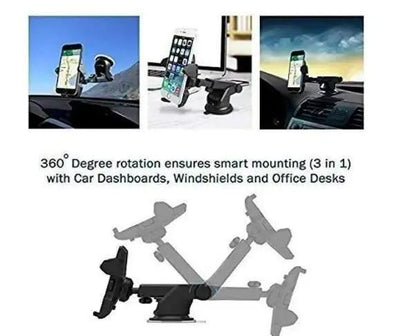 JugaadMart Car Mobile Holder For Dashboard Black 360 Rotation