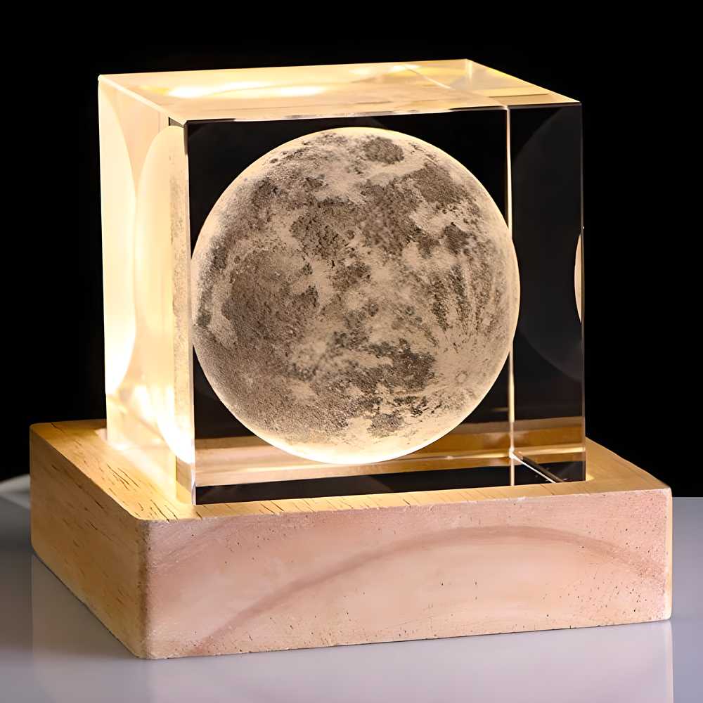 JugaadMart 3D Crystal Cube Moon with LED Night Lamp