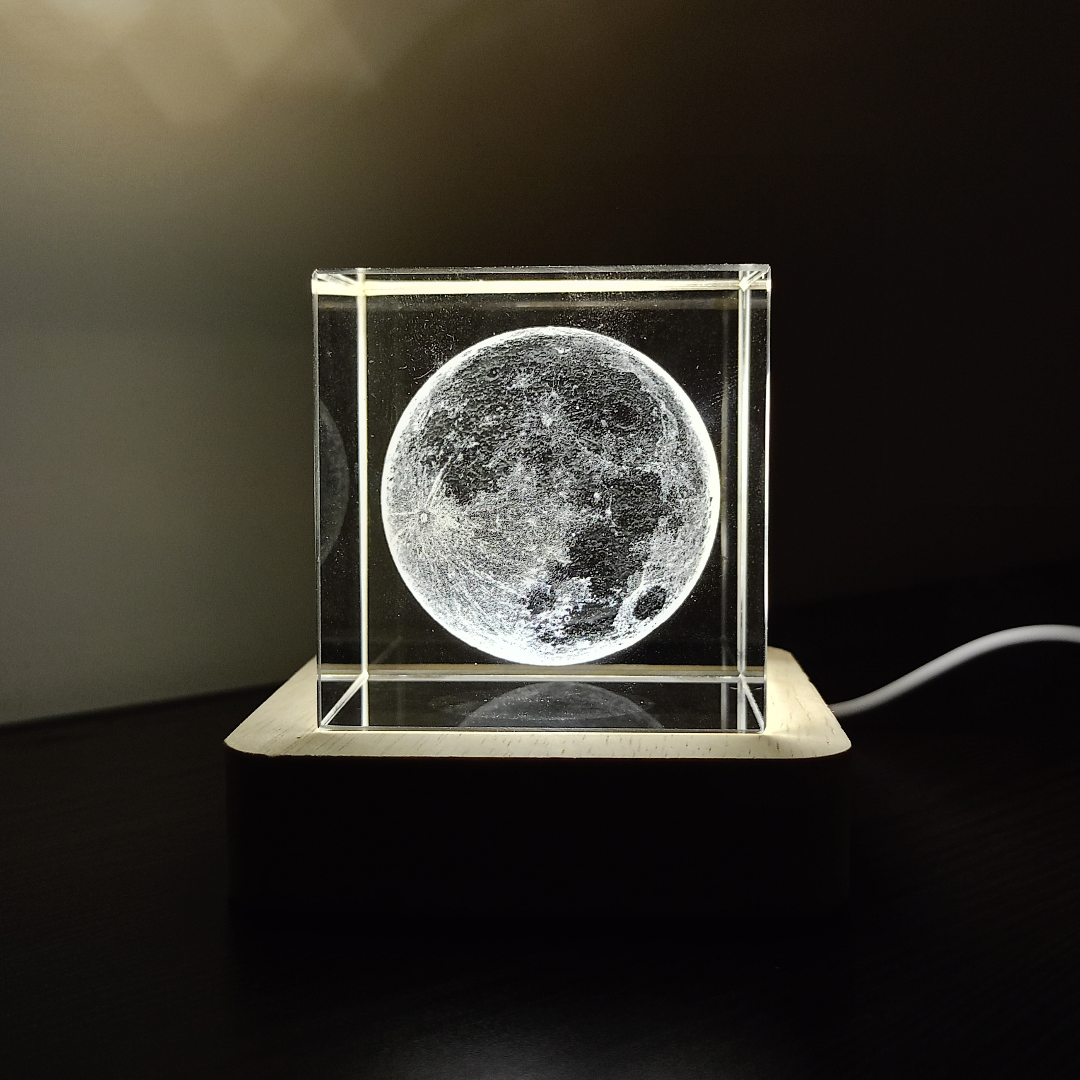 JugaadMart 3D Crystal Cube Moon with LED Night Lamp