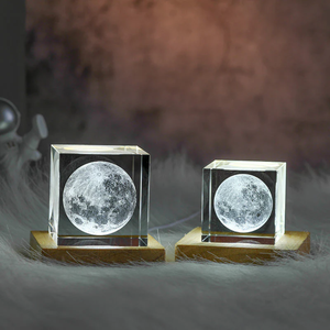 JugaadMart 3D Crystal Cube Moon with LED Night Lamp